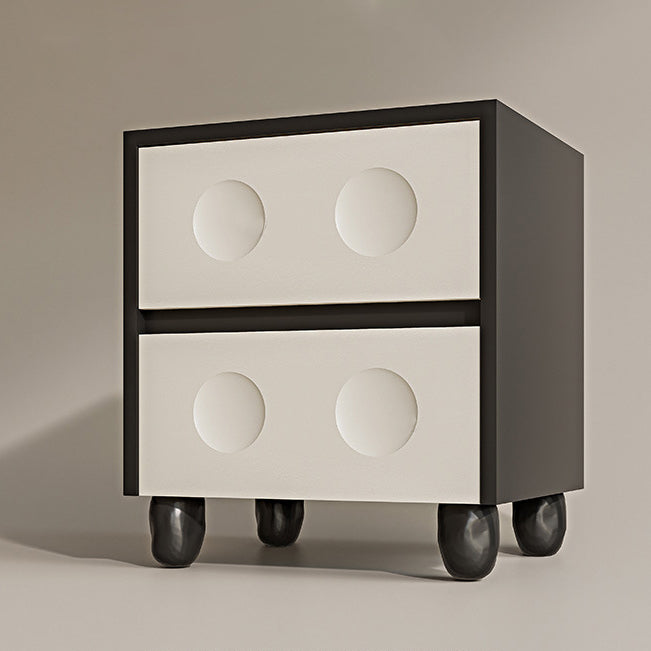 Moderner Mid-Century-Würfel Nachttisch aus Massivholz mit Kieselfuß und 2 Schubladen für das Schlafzimmer 