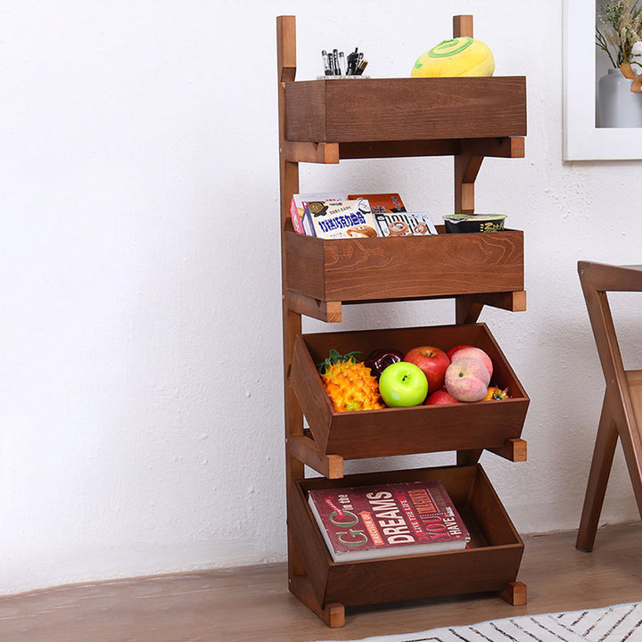 Traditionelles Bauernhaus-Regal aus Kiefernholz, freistehend, 3/4-stufig, Snack-Display-Regal mit Rollen für das Wohnzimmer 