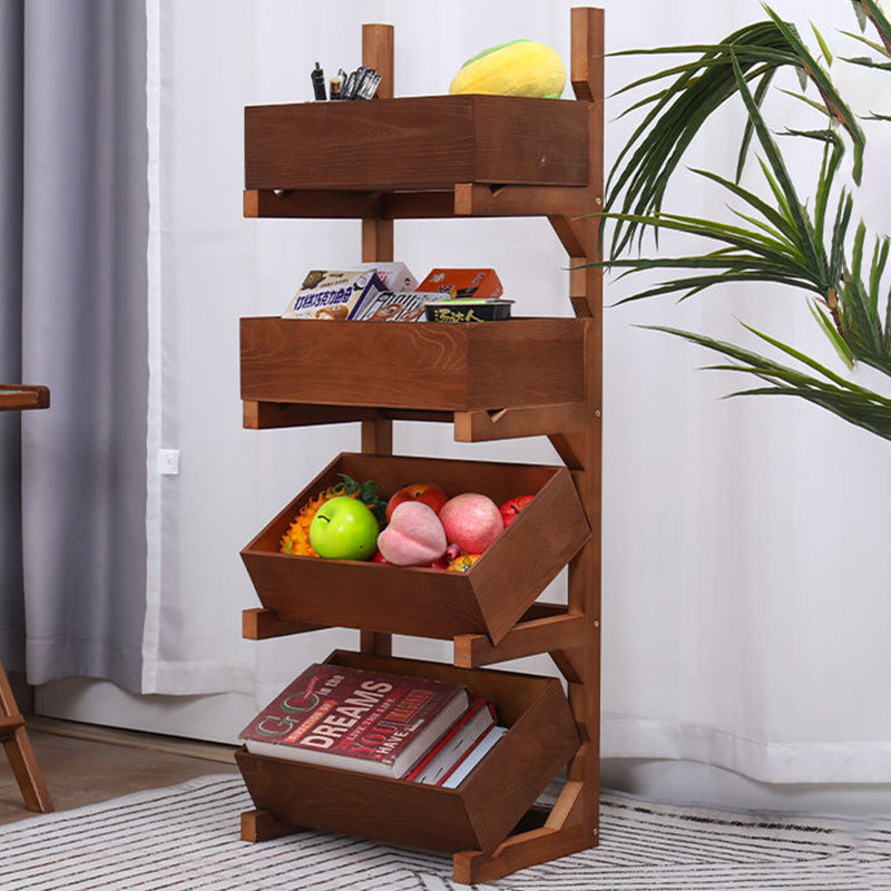 Traditionelles Bauernhaus-Regal aus Kiefernholz, freistehend, 3/4-stufig, Snack-Display-Regal mit Rollen für das Wohnzimmer 