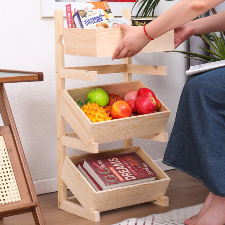 Traditionelles Bauernhaus-Regal aus Kiefernholz, freistehend, 3/4-stufig, Snack-Display-Regal mit Rollen für das Wohnzimmer 