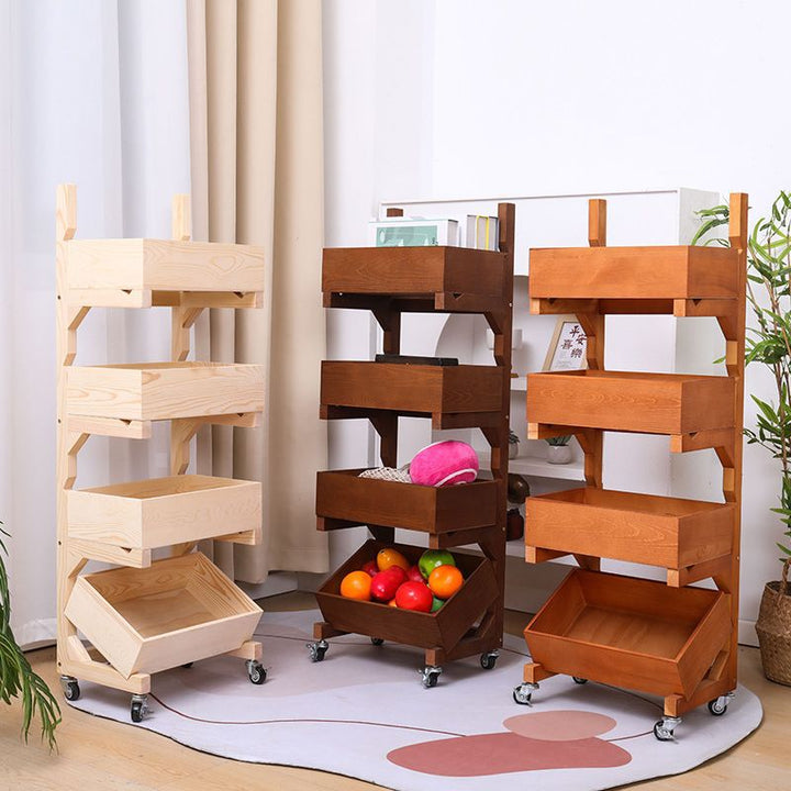 Traditionelles Bauernhaus-Regal aus Kiefernholz, freistehend, 3/4-stufig, Snack-Display-Regal mit Rollen für das Wohnzimmer 