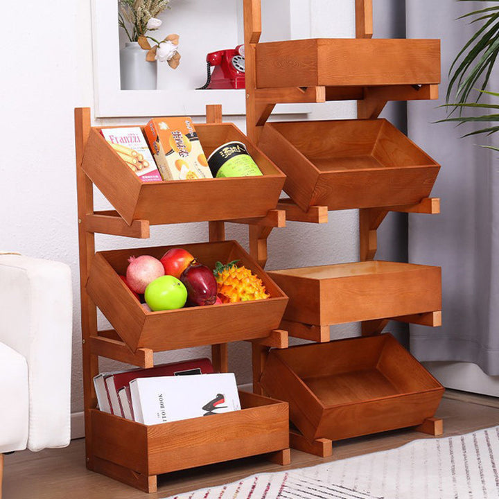 Traditionelles Bauernhaus-Regal aus Kiefernholz, freistehend, 3/4-stufig, Snack-Display-Regal mit Rollen für das Wohnzimmer 