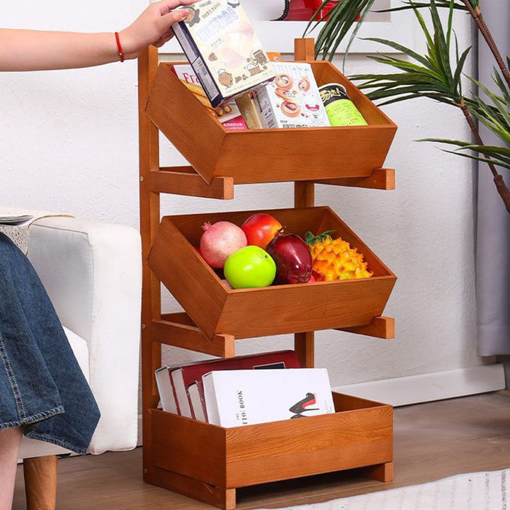 Traditionelles Bauernhaus-Regal aus Kiefernholz, freistehend, 3/4-stufig, Snack-Display-Regal mit Rollen für das Wohnzimmer 