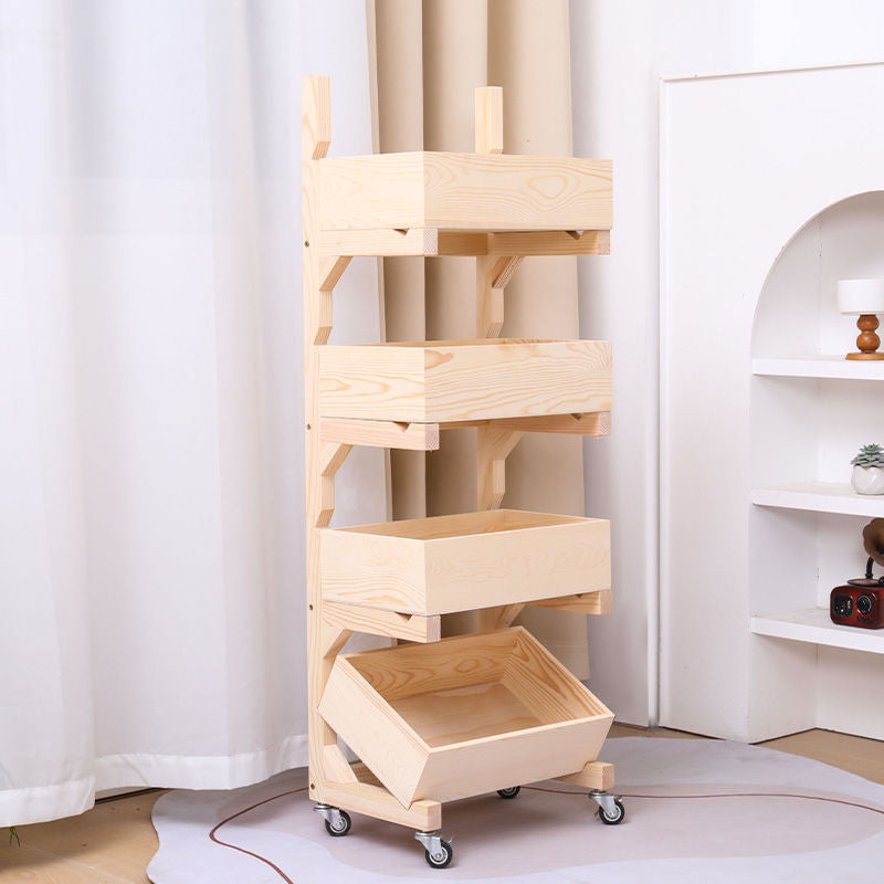Traditionelles Bauernhaus-Regal aus Kiefernholz, freistehend, 3/4-stufig, Snack-Display-Regal mit Rollen für das Wohnzimmer 