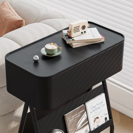 Contemporary Scandinavian Rotatable Plywood Iron Rectangular Tray Top Storage Cabinet Side Table Double-Sided Magazine Rack With Wheels For Living Room