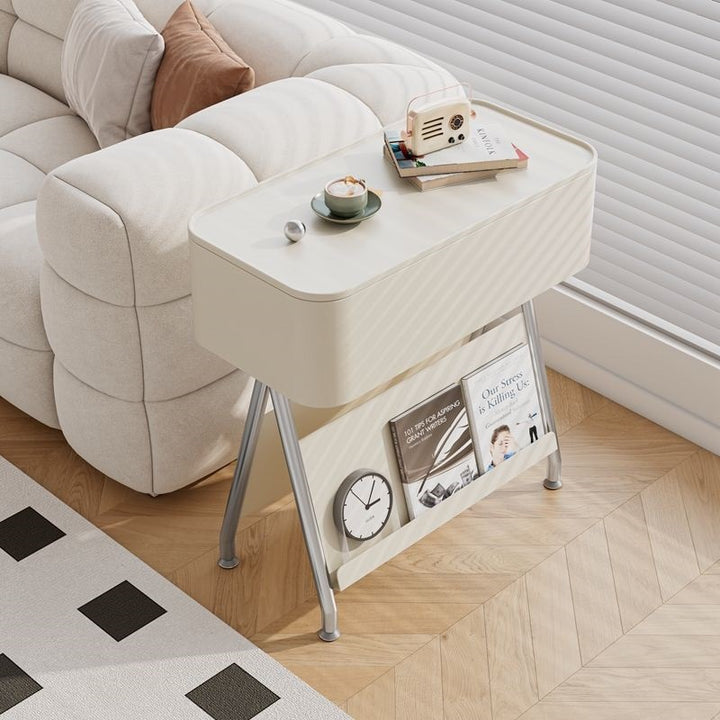 Contemporary Scandinavian Rotatable Plywood Iron Rectangular Tray Top Storage Cabinet Side Table Double-Sided Magazine Rack With Wheels For Living Room