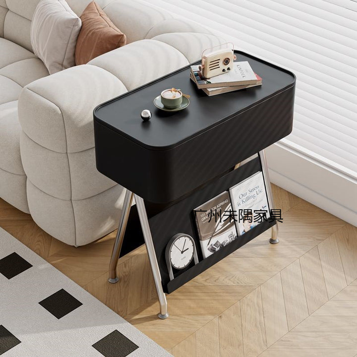 Contemporary Scandinavian Rotatable Plywood Iron Rectangular Tray Top Storage Cabinet Side Table Double-Sided Magazine Rack With Wheels For Living Room