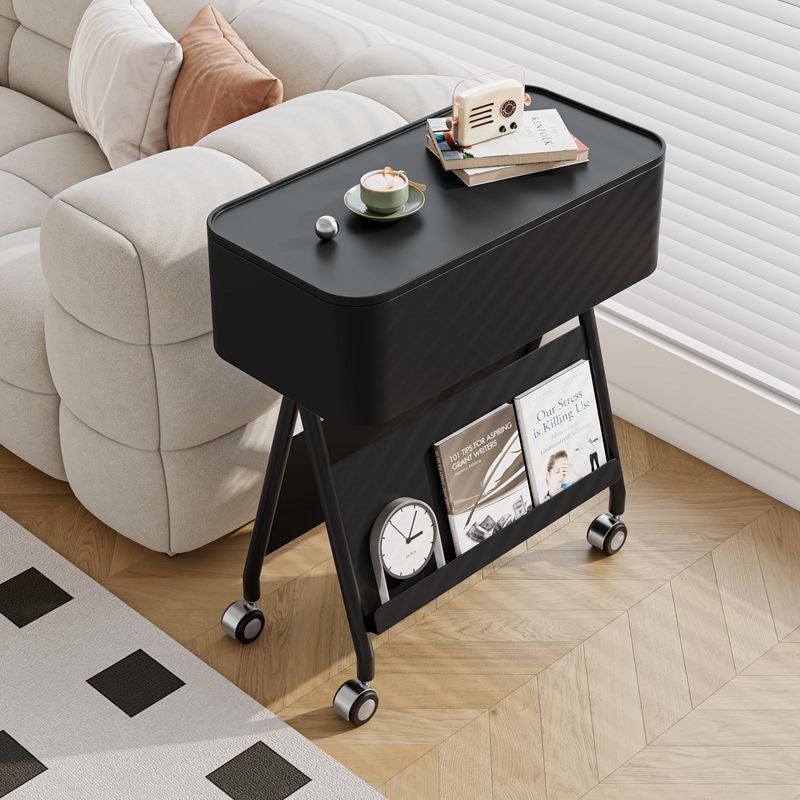 Contemporary Scandinavian Rotatable Plywood Iron Rectangular Tray Top Storage Cabinet Side Table Double-Sided Magazine Rack With Wheels For Living Room