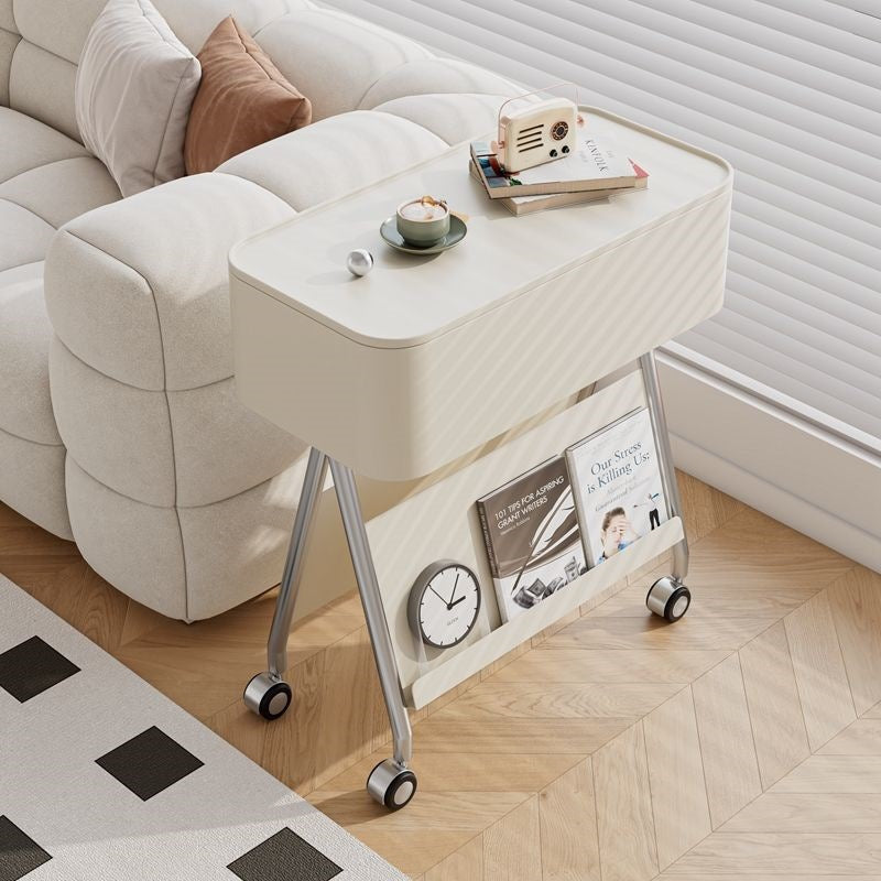 Contemporary Scandinavian Rotatable Plywood Iron Rectangular Tray Top Storage Cabinet Side Table Double-Sided Magazine Rack With Wheels For Living Room