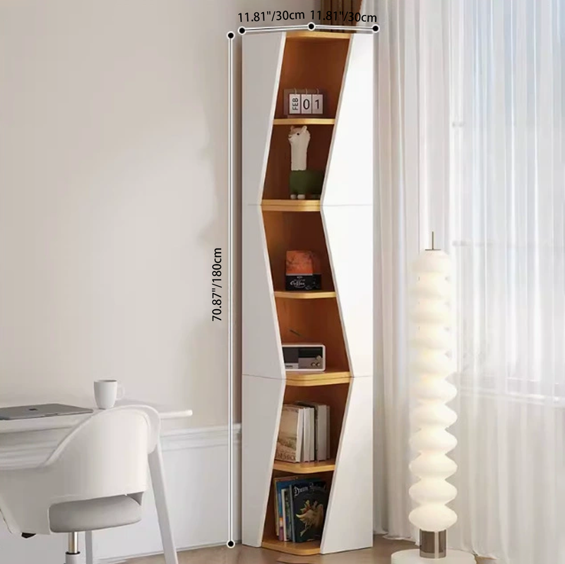 Estantería de esquina compacta de madera maciza triangular minimalista moderna de 2/4/6 niveles para almacenamiento en el hogar u oficina 
