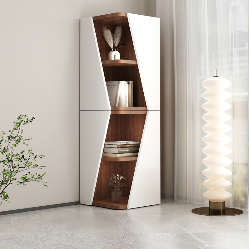 Estantería de esquina compacta de madera maciza triangular minimalista moderna de 2/4/6 niveles para almacenamiento en el hogar u oficina 