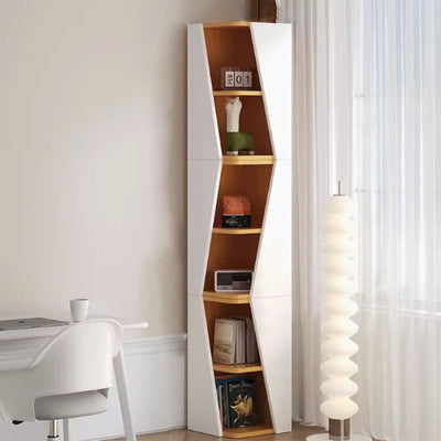 Estantería de esquina compacta de madera maciza triangular minimalista moderna de 2/4/6 niveles para almacenamiento en el hogar u oficina 