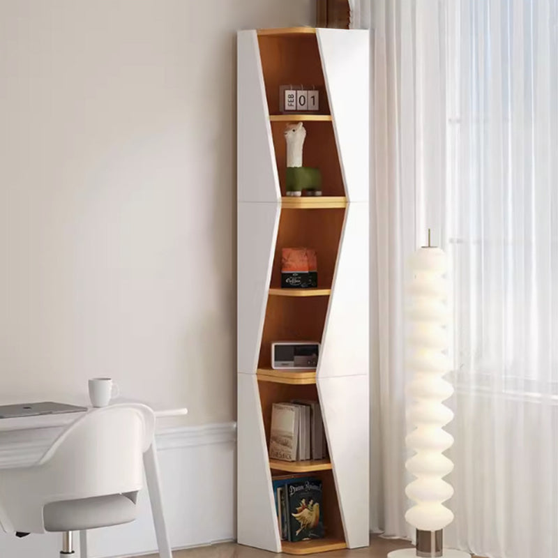 Estantería de esquina compacta de madera maciza triangular minimalista moderna de 2/4/6 niveles para almacenamiento en el hogar u oficina 