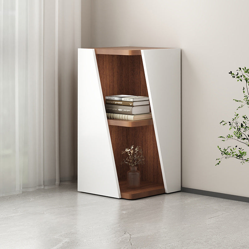 Estantería de esquina compacta de madera maciza triangular minimalista moderna de 2/4/6 niveles para almacenamiento en el hogar u oficina 