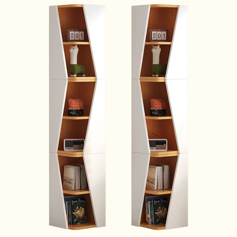 Estantería de esquina compacta de madera maciza triangular minimalista moderna de 2/4/6 niveles para almacenamiento en el hogar u oficina 