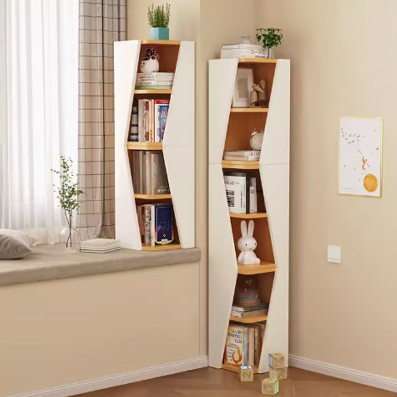 Estantería de esquina compacta de madera maciza triangular minimalista moderna de 2/4/6 niveles para almacenamiento en el hogar u oficina 