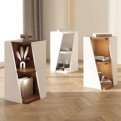Estantería de esquina compacta de madera maciza triangular minimalista moderna de 2/4/6 niveles para almacenamiento en el hogar u oficina 