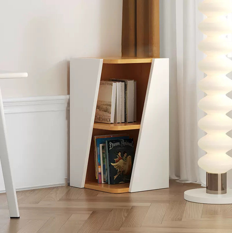 Estantería de esquina compacta de madera maciza triangular minimalista moderna de 2/4/6 niveles para almacenamiento en el hogar u oficina 