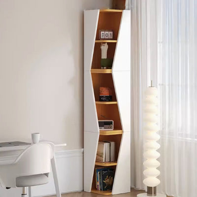 Estantería de esquina compacta de madera maciza triangular minimalista moderna de 2/4/6 niveles para almacenamiento en el hogar u oficina 