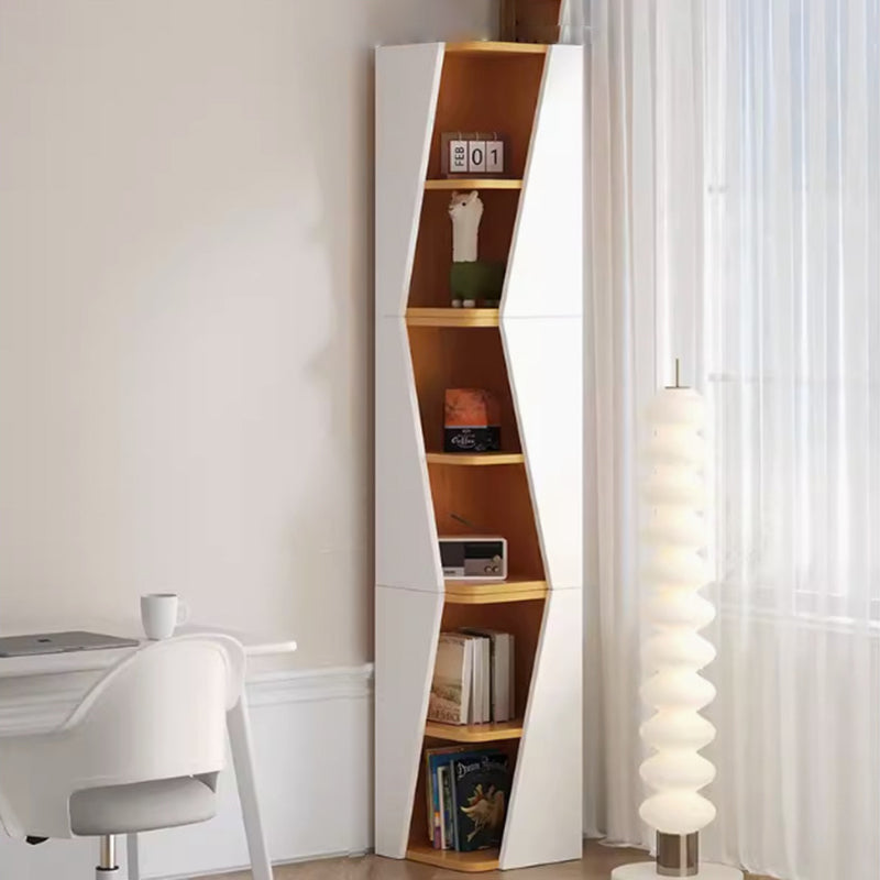 Estantería de esquina compacta de madera maciza triangular minimalista moderna de 2/4/6 niveles para almacenamiento en el hogar u oficina 