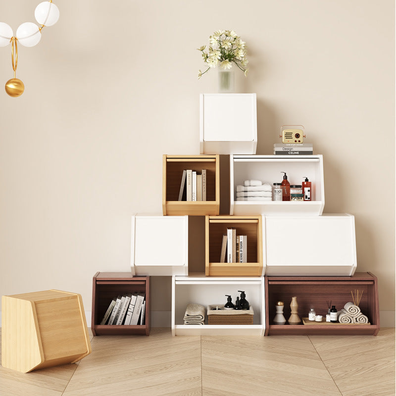 Contemporary Nordic Solid Wood Modular Cube Storage Cabinet Books Toys & Snacks Multi-Layer Organizer With Doors For Bedroom & Living Room
