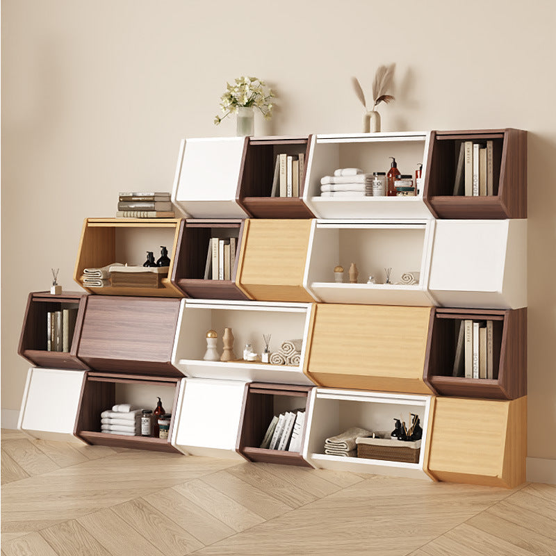 Contemporary Nordic Solid Wood Modular Cube Storage Cabinet Books Toys & Snacks Multi-Layer Organizer With Doors For Bedroom & Living Room