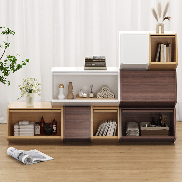 現代北欧風の無垢材モジュラーキューブ収納キャビネット、本、玩具