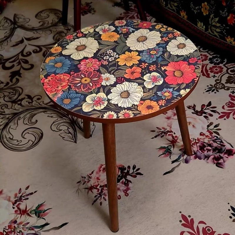 Mesa auxiliar redonda de madera maciza con patrón floral shabby chic moderno para sala de estar 