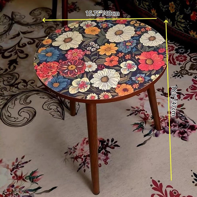 Mesa auxiliar redonda de madera maciza con patrón floral shabby chic moderno para sala de estar 