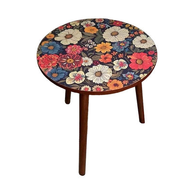 Mesa auxiliar redonda de madera maciza con patrón floral shabby chic moderno para sala de estar 