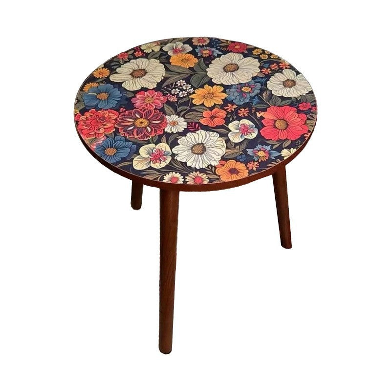 Mesa auxiliar redonda de madera maciza con patrón floral shabby chic moderno para sala de estar 