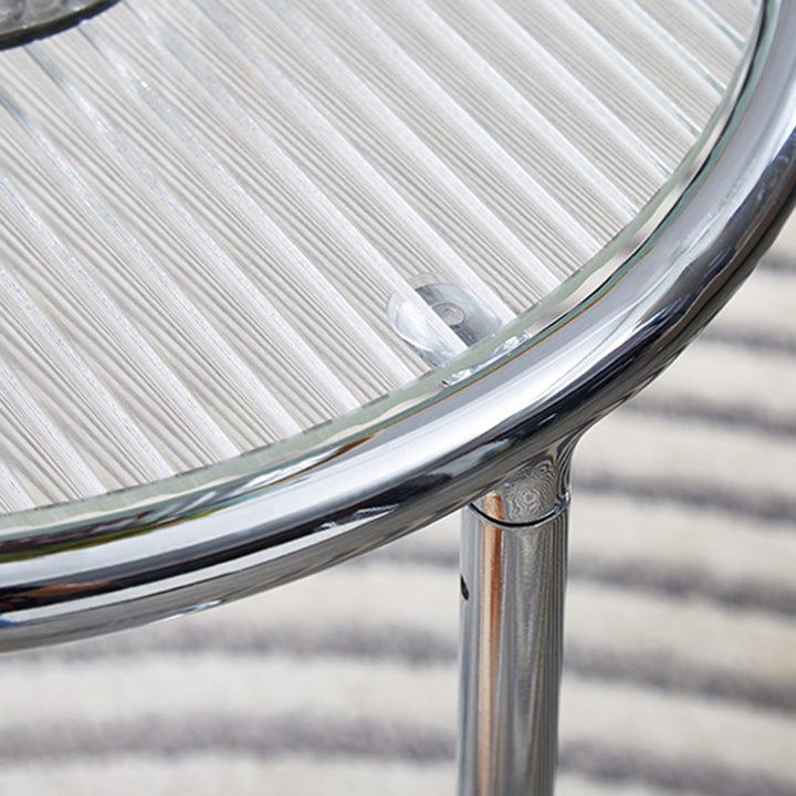 Table basse rotative moderne de style milieu du siècle avec plateau rond en verre nervuré à 2 niveaux avec roulettes pour salon 