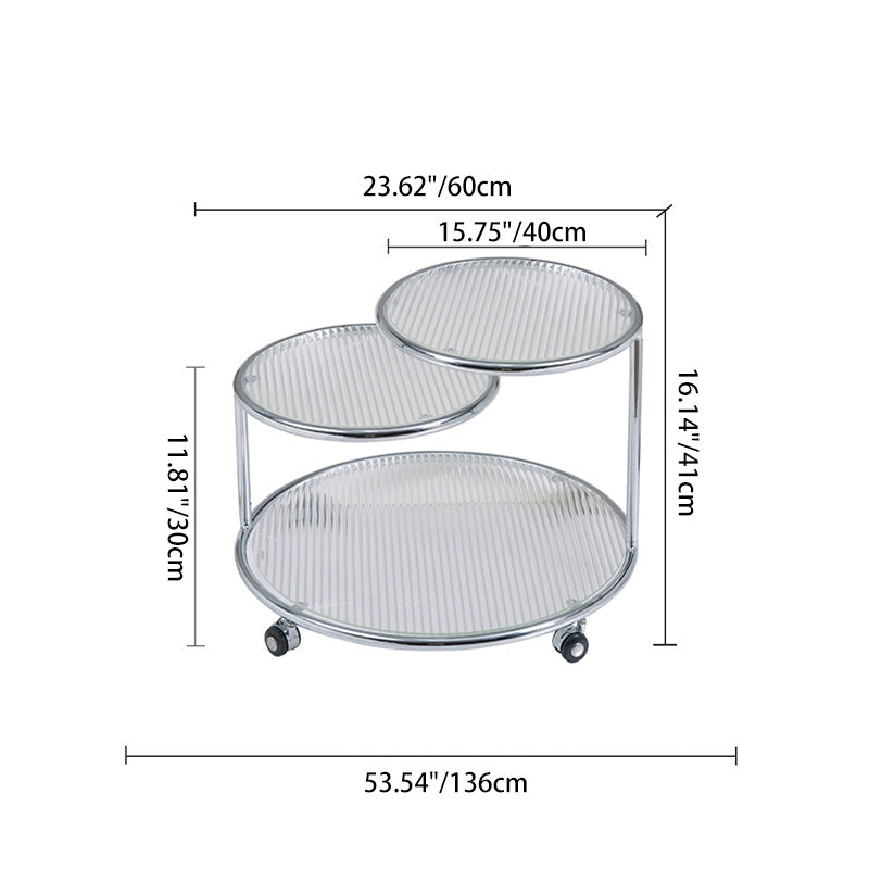 Table basse rotative moderne de style milieu du siècle avec plateau rond en verre nervuré à 2 niveaux avec roulettes pour salon 