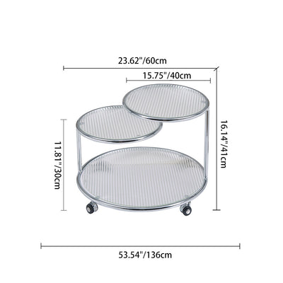 Moderner Mid-Century gerippter Glas-Rundtisch drehbarer Couchtisch 2-stufiger Nesting-Tisch mit Rollen für das Wohnzimmer 