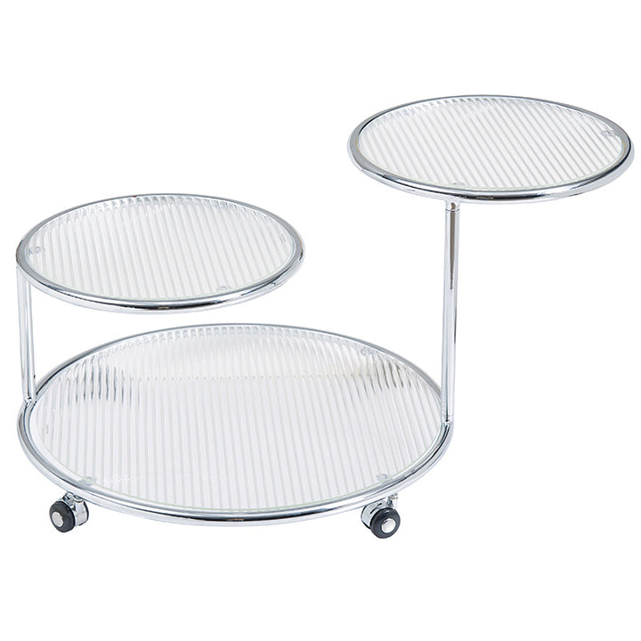 Table basse rotative moderne de style milieu du siècle avec plateau rond en verre nervuré à 2 niveaux avec roulettes pour salon 