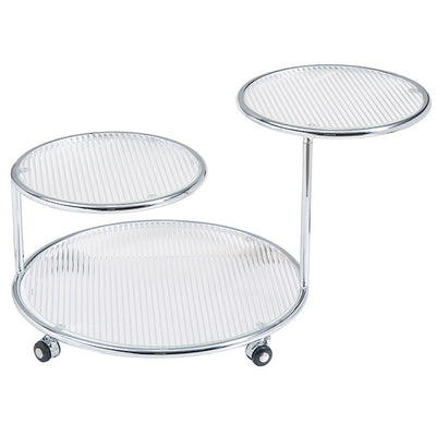 Moderner Mid-Century gerippter Glas-Rundtisch drehbarer Couchtisch 2-stufiger Nesting-Tisch mit Rollen für das Wohnzimmer 