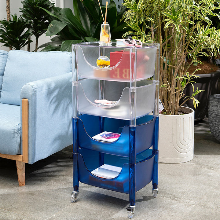 Contemporary Simplicity PC Rectangular End Table 4-Tier Rolling Cart For Living Room