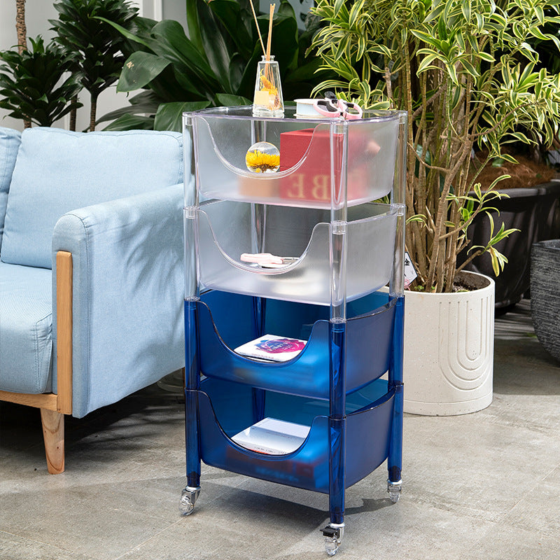 Mesa Auxiliar Rectangular de Plástico de Simplicidad Contemporánea Carrito de 4 Niveles con Ruedas para Sala de Estar 