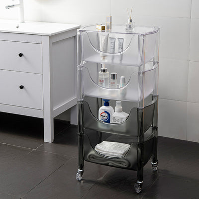 Mesa Auxiliar Rectangular de Plástico de Simplicidad Contemporánea Carrito de 4 Niveles con Ruedas para Sala de Estar 