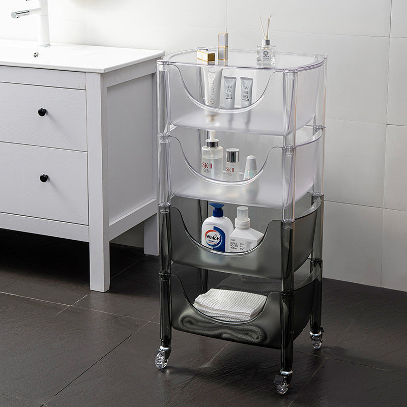 Mesa Auxiliar Rectangular de Plástico de Simplicidad Contemporánea Carrito de 4 Niveles con Ruedas para Sala de Estar 