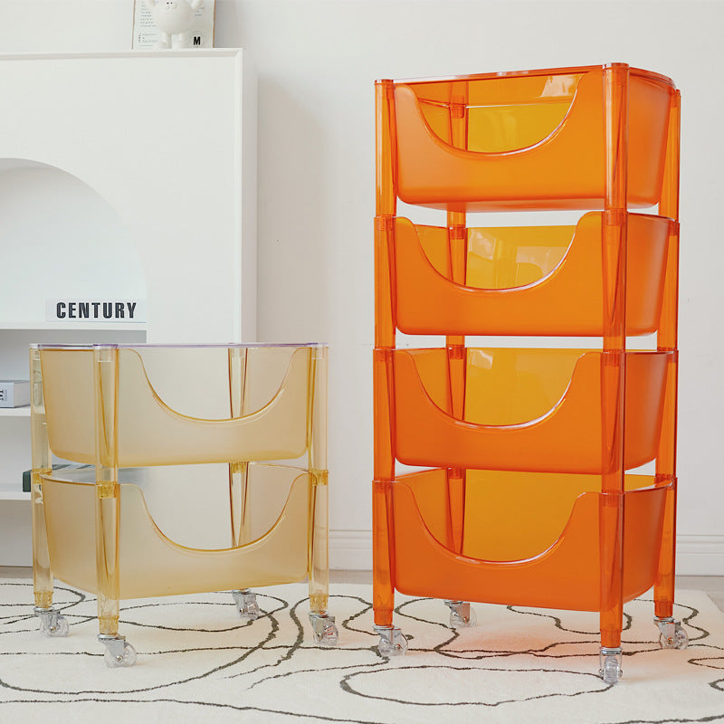 Mesa Auxiliar Rectangular de Plástico de Simplicidad Contemporánea Carrito de 4 Niveles con Ruedas para Sala de Estar 