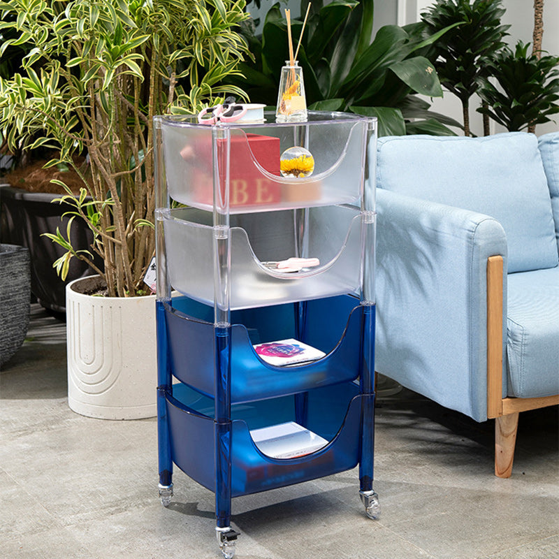 Mesa Auxiliar Rectangular de Plástico de Simplicidad Contemporánea Carrito de 4 Niveles con Ruedas para Sala de Estar 