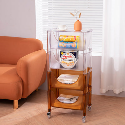 Mesa Auxiliar Rectangular de Plástico de Simplicidad Contemporánea Carrito de 4 Niveles con Ruedas para Sala de Estar 