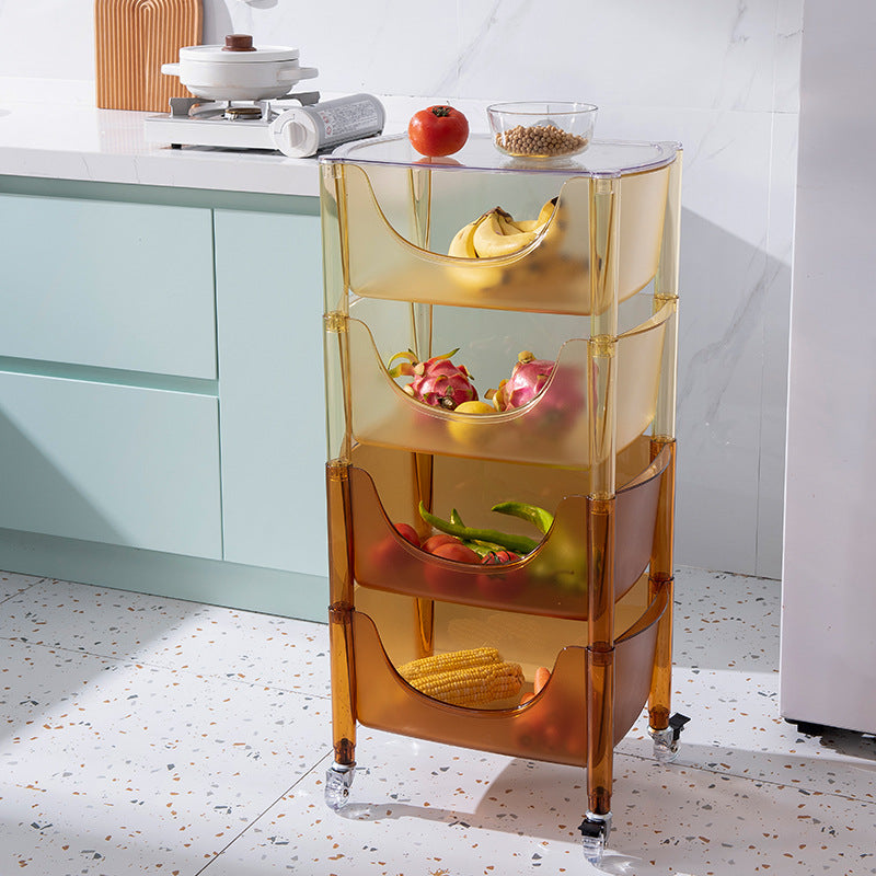 Mesa Auxiliar Rectangular de Plástico de Simplicidad Contemporánea Carrito de 4 Niveles con Ruedas para Sala de Estar 