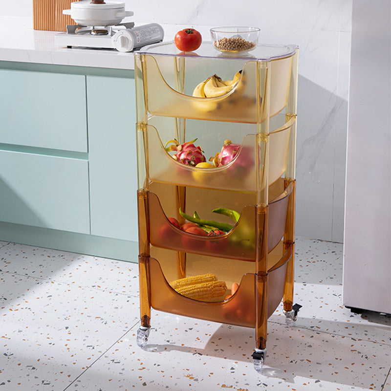 Mesa Auxiliar Rectangular de Plástico de Simplicidad Contemporánea Carrito de 4 Niveles con Ruedas para Sala de Estar 