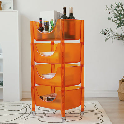 Mesa Auxiliar Rectangular de Plástico de Simplicidad Contemporánea Carrito de 4 Niveles con Ruedas para Sala de Estar 