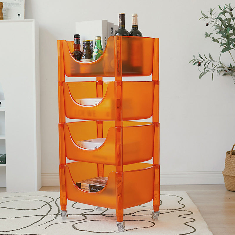 Mesa Auxiliar Rectangular de Plástico de Simplicidad Contemporánea Carrito de 4 Niveles con Ruedas para Sala de Estar 