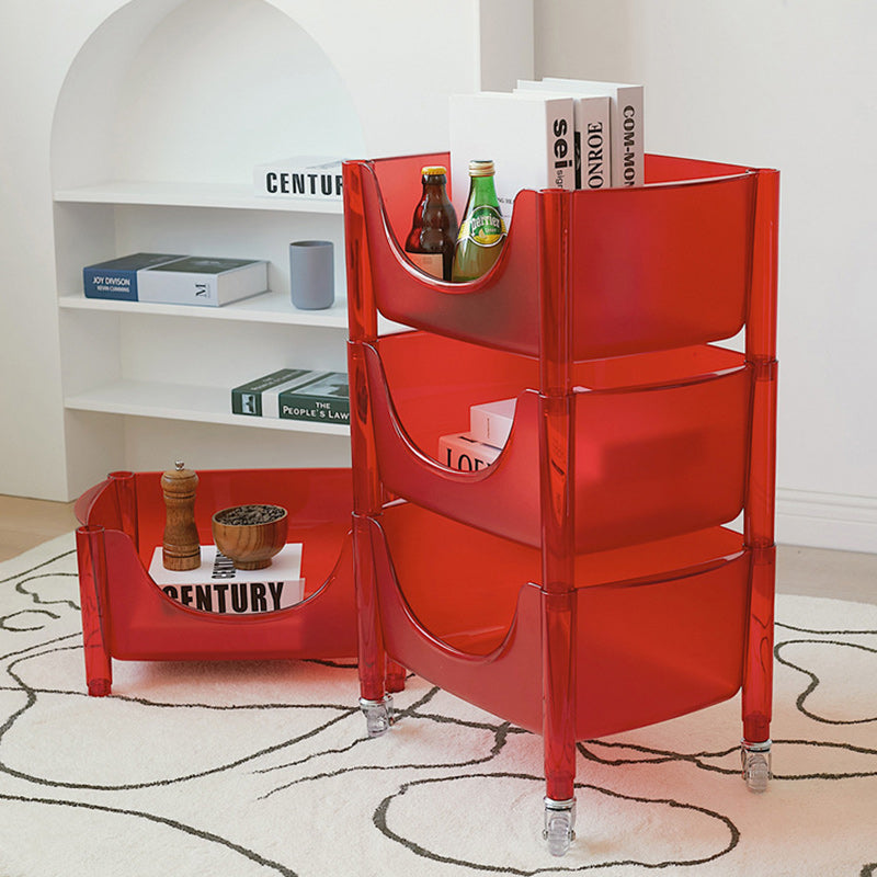 Mesa Auxiliar Rectangular de Plástico de Simplicidad Contemporánea Carrito de 4 Niveles con Ruedas para Sala de Estar 