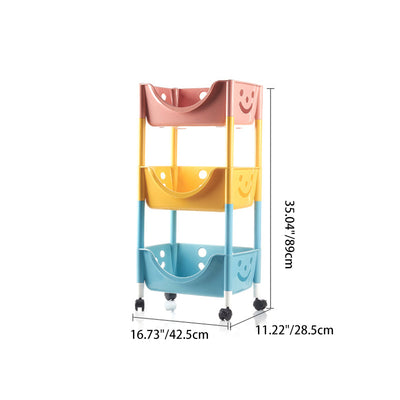 Mesa auxiliar de plástico escandinava contemporánea con ruedas de 3 niveles para almacenamiento de juguetes y bocadillos para la sala de estar 