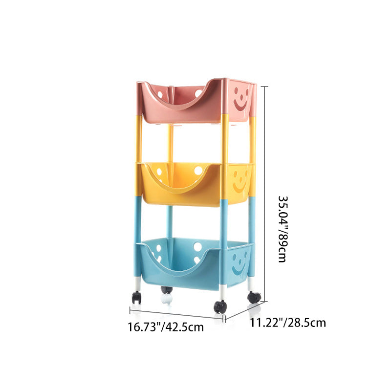 Mesa auxiliar de plástico escandinava contemporánea con ruedas de 3 niveles para almacenamiento de juguetes y bocadillos para la sala de estar 